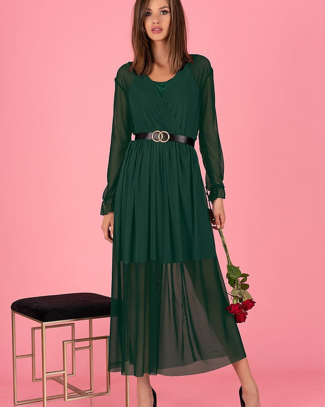Robe longue en mousseline verte