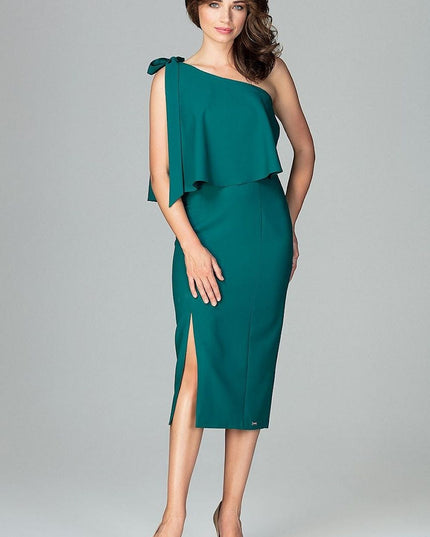 Robe midi émeraude à une épaule