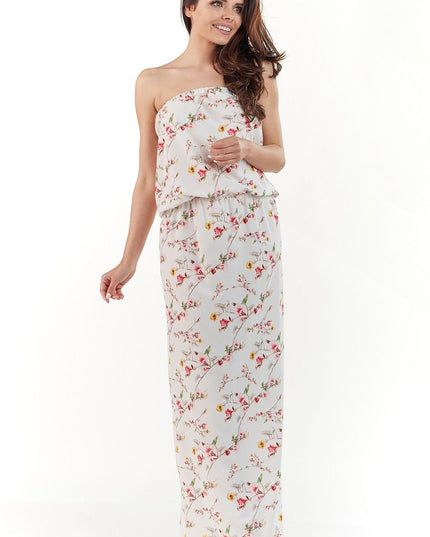Robe longue sans bretelles fleurie