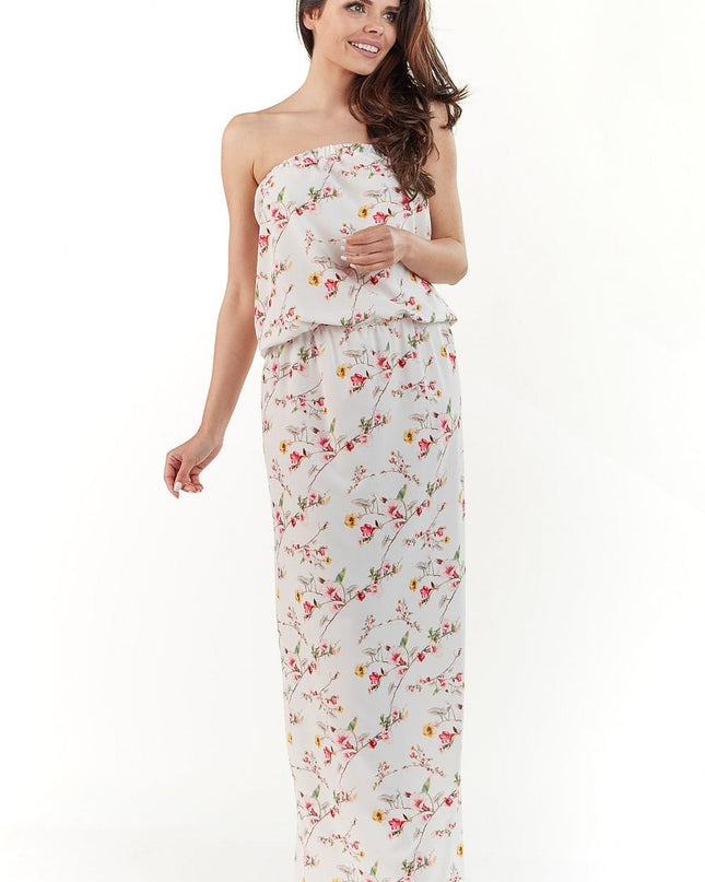 Robe longue sans bretelles fleurie