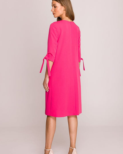 Robe droite fuchsia manches 3/4