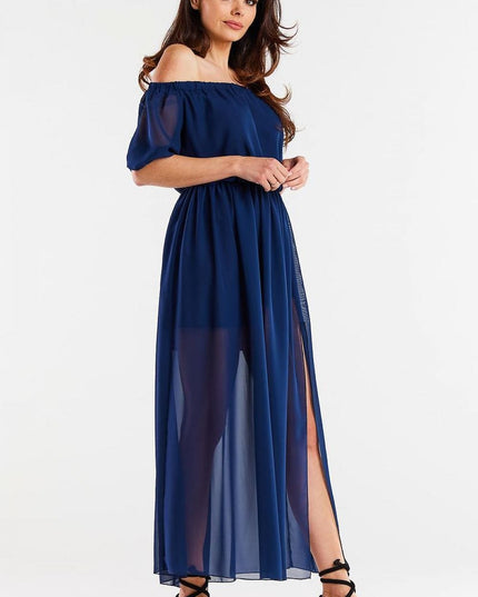 Robe longue en mousseline fendue