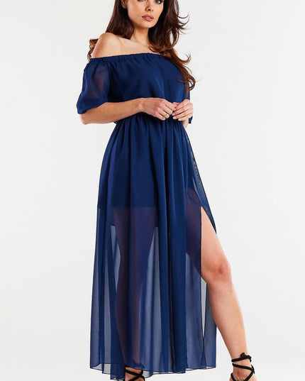 Robe longue en mousseline fendue