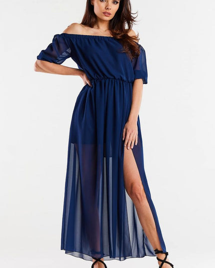 Robe longue en mousseline fendue