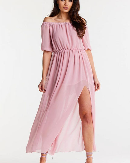 Robe longue en mousseline fendue