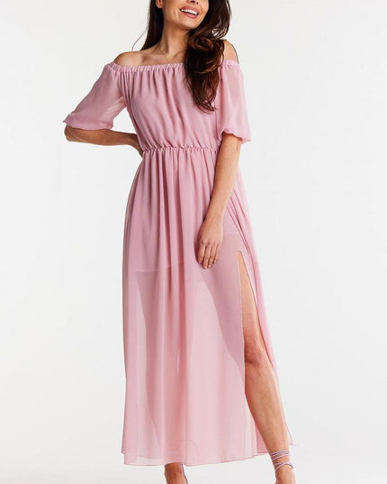 Robe longue en mousseline fendue