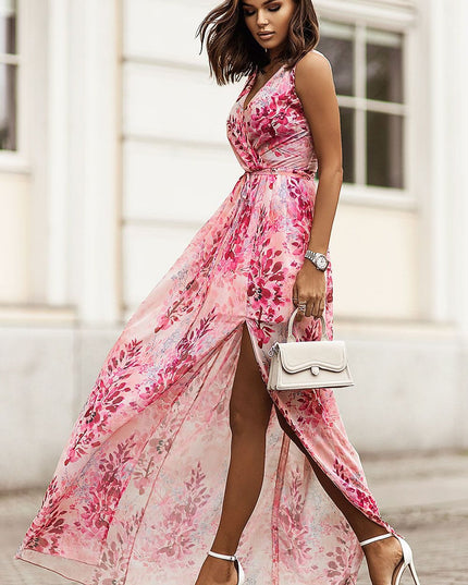 Robe maxi mousseline fendue