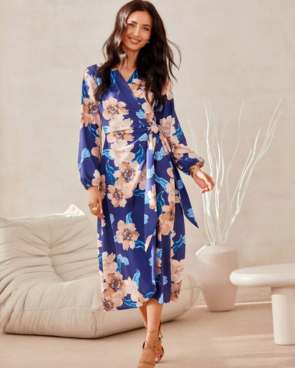 Robe midi croisée imprimée