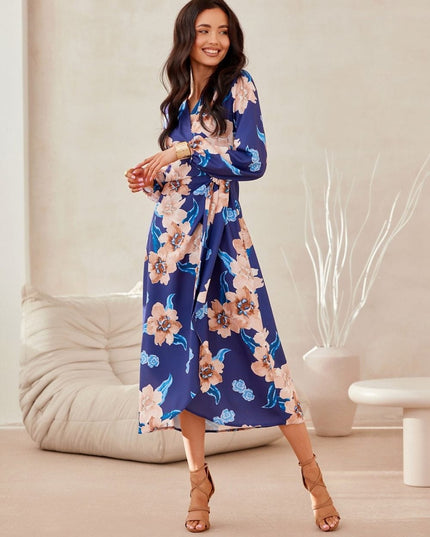 Robe midi croisée imprimée