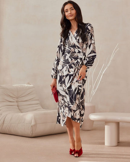 Robe midi croisée imprimée