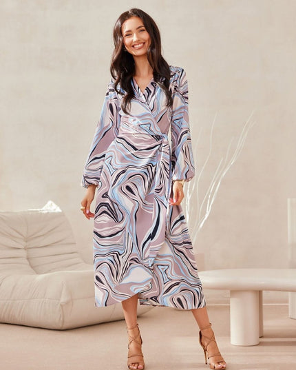 Robe midi croisée imprimée