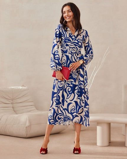 Robe midi croisée imprimée