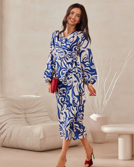 Robe midi croisée imprimée