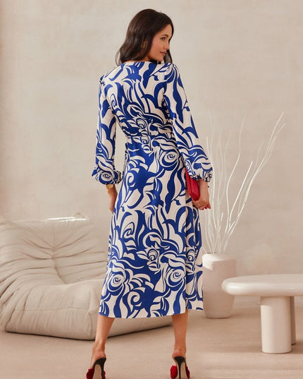 Robe midi croisée imprimée