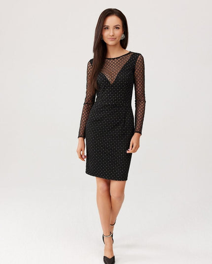 Robe noire à pois brodés