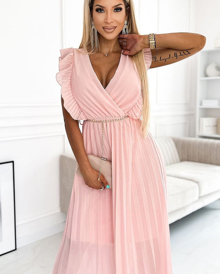 Robe plissée pêche mousseline
