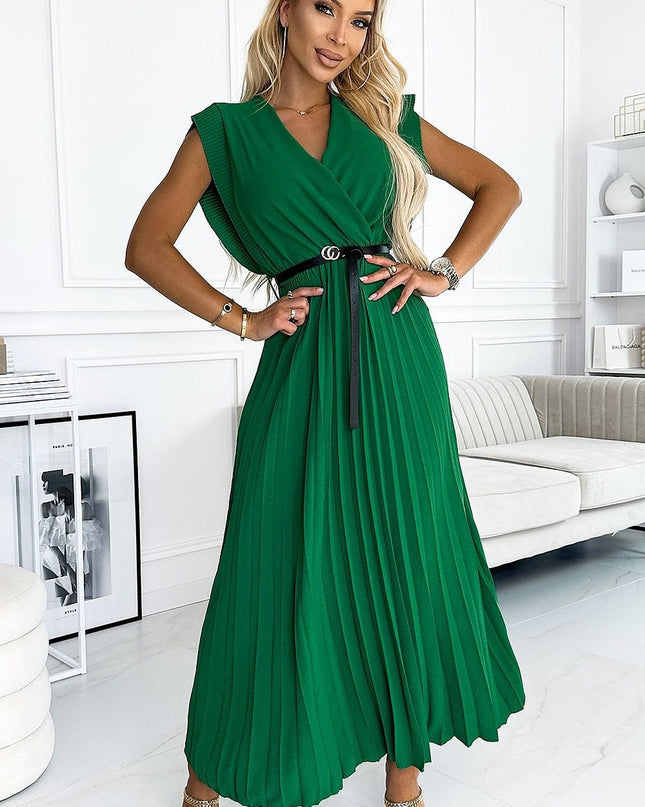 Robe midi verte plissée