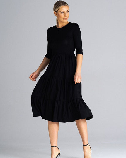 Robe midi cintrée à volants