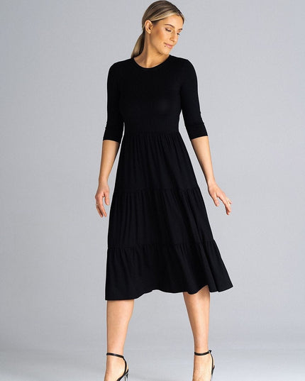 Robe midi cintrée à volants