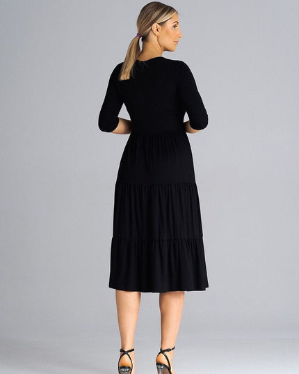 Robe midi cintrée à volants
