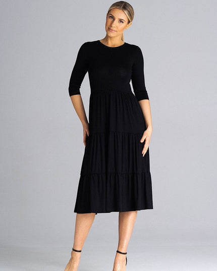Robe midi cintrée à volants