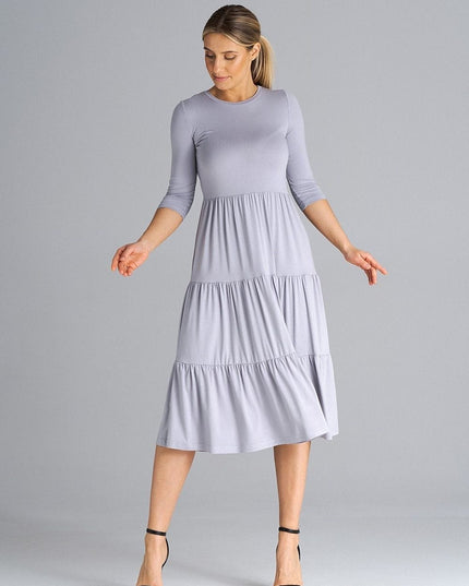 Robe midi cintrée à volants