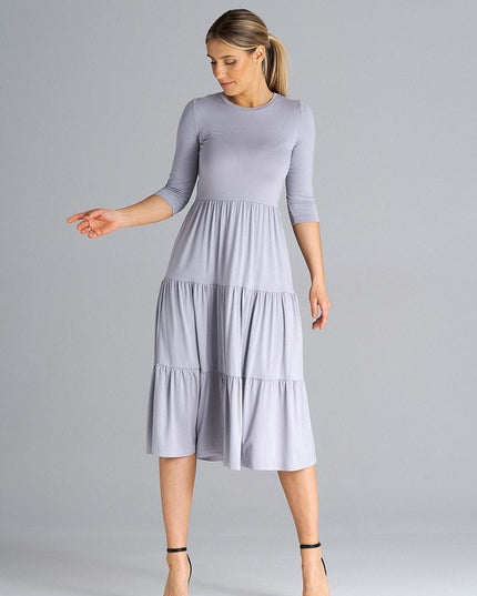 Robe midi cintrée à volants