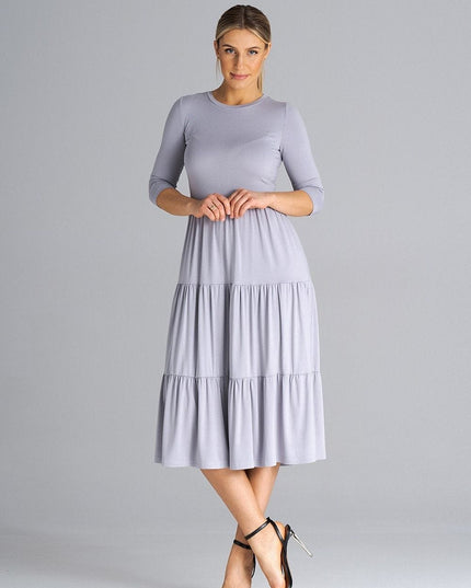 Robe midi cintrée à volants