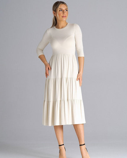 Robe midi cintrée à volants