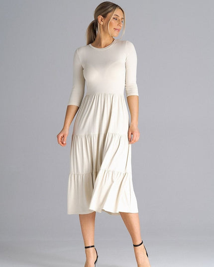 Robe midi cintrée à volants