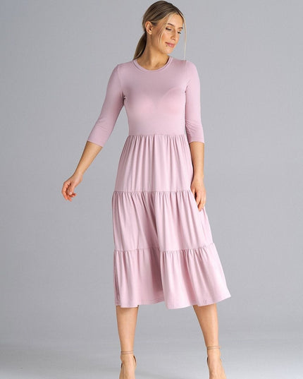 Robe midi cintrée à volants