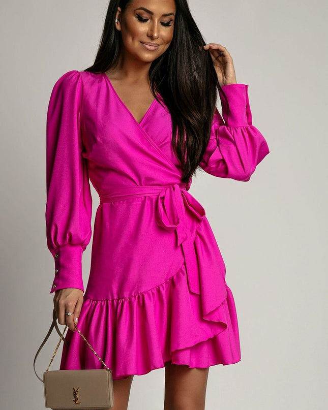 Robe courte rose manches longues
