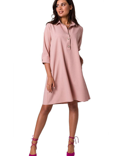 Robe chemise évasée rose