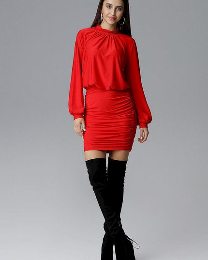 Robe rose manches longues plissée