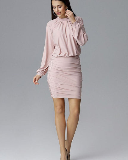 Robe rose manches longues plissée