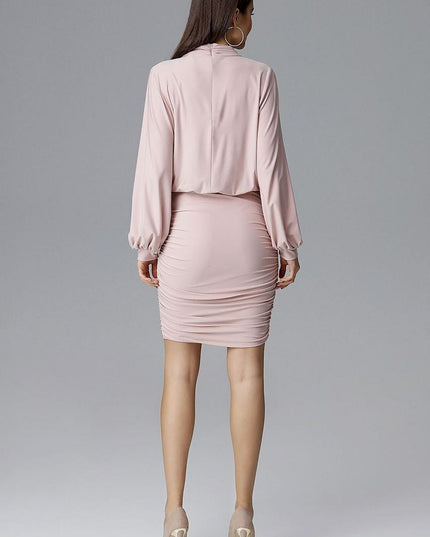 Robe rose manches longues plissée