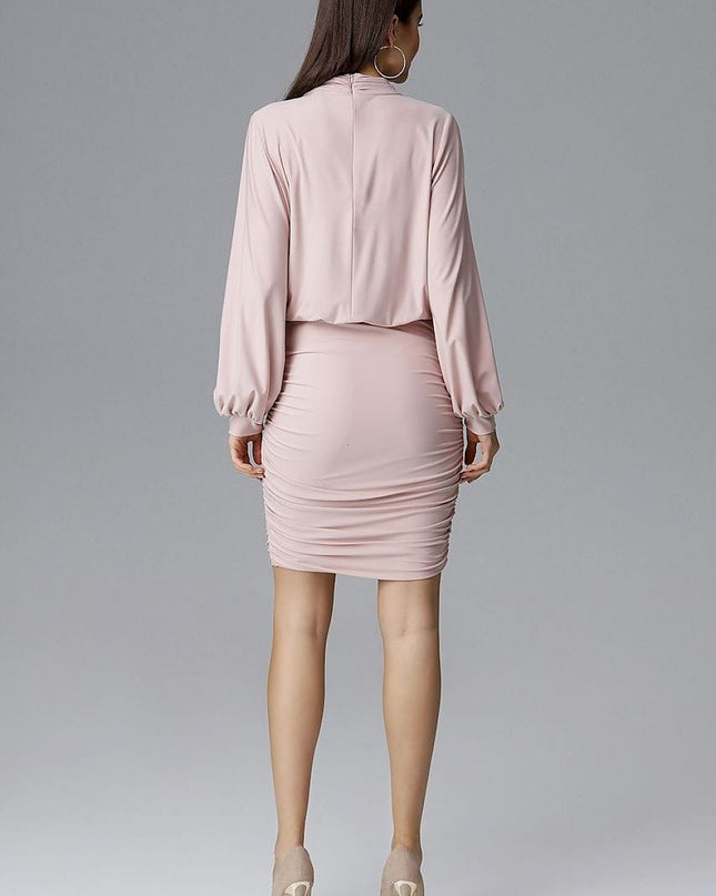 Robe rose manches longues plissée