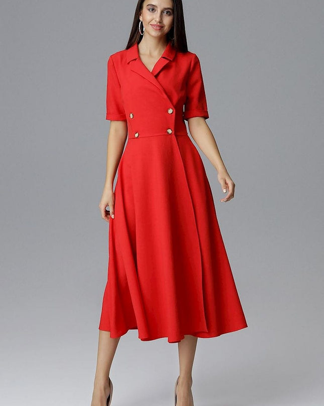 Robe rouge 7/8 à boutons