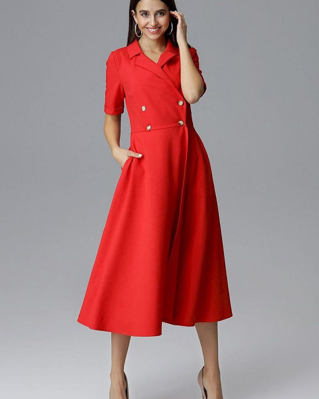 Robe rouge 7/8 à boutons