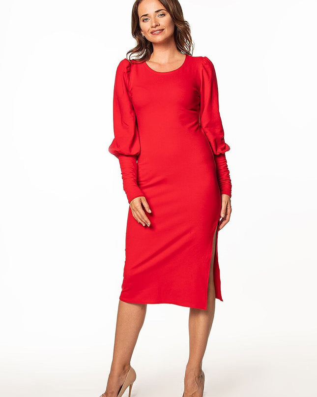 Robe midi rouge manches buffet