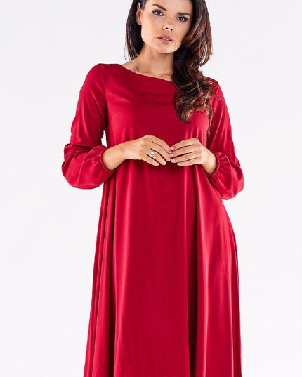 Robe trapèze rouge manches longues