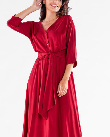 Robe midi rouge boutonnée