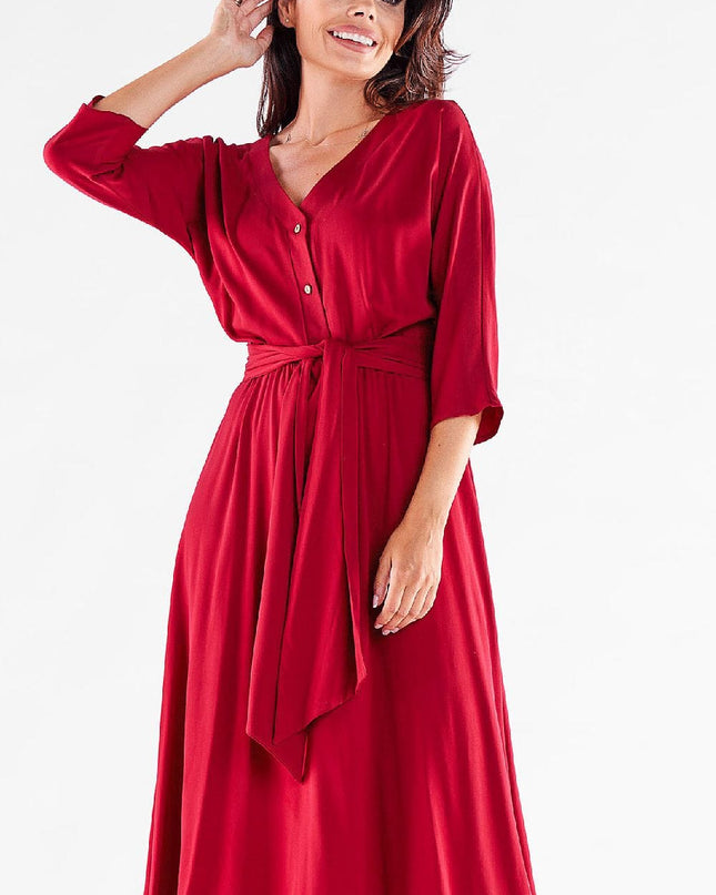 Robe midi rouge boutonnée