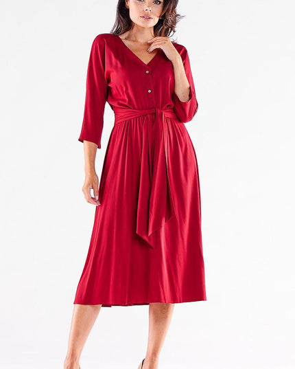 Robe midi rouge boutonnée