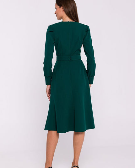Robe évasée vert manches longues
