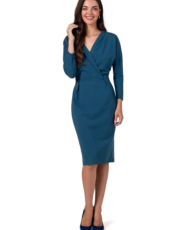 Robe élégante bleu manches chauve-souris