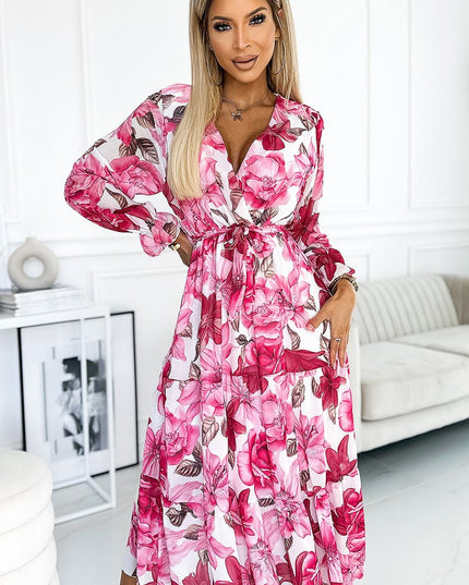Robe midi fleurs vertes