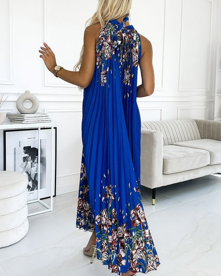 Robe longue plissée satin floral