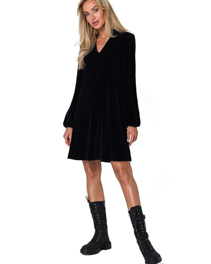 Robe velours trapèze manches longues