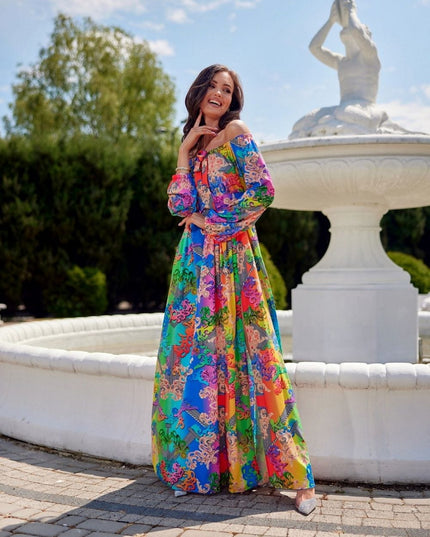 Robe longue fleurie épaules ouvertes